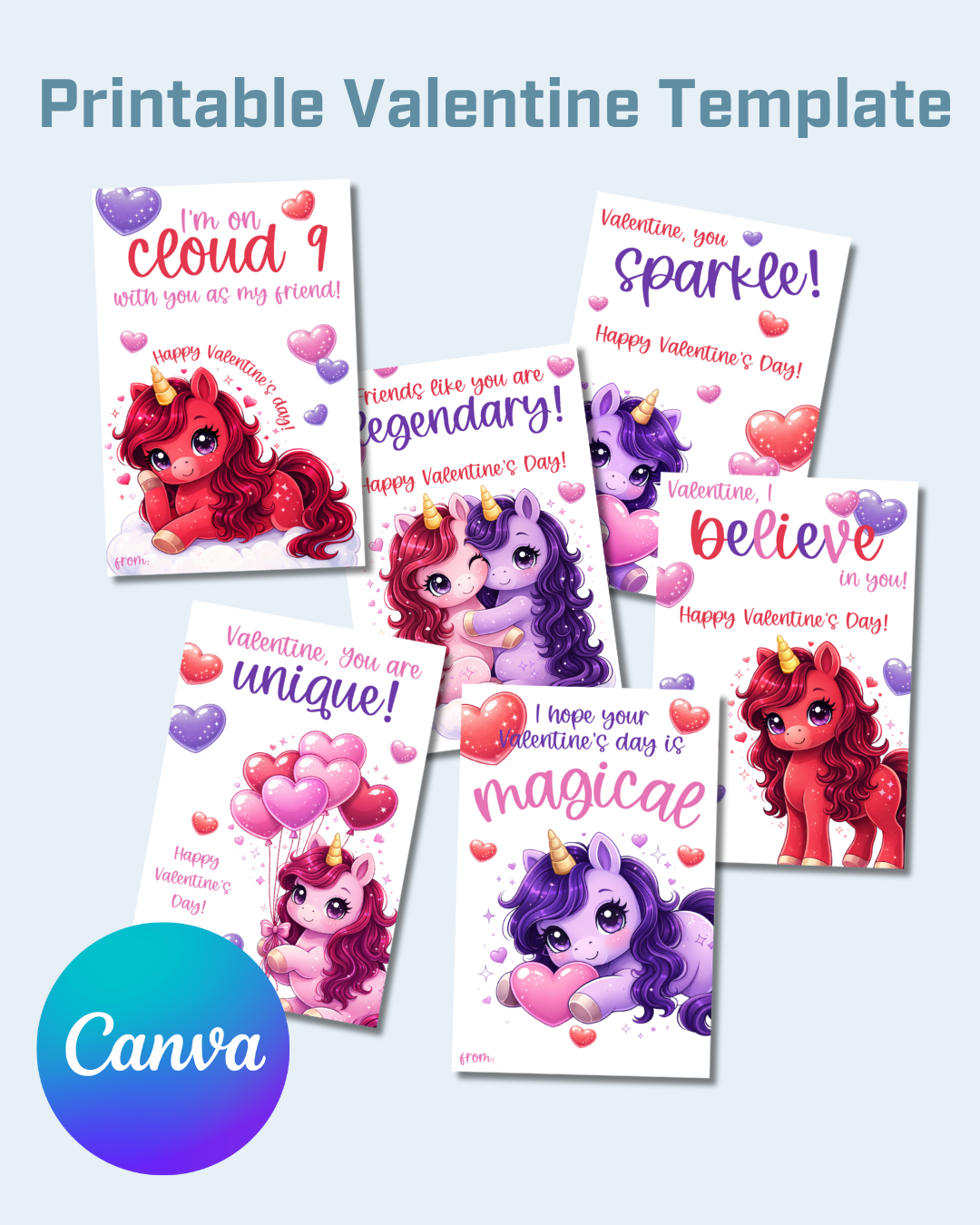 Unicorn Printable Valentine Cards