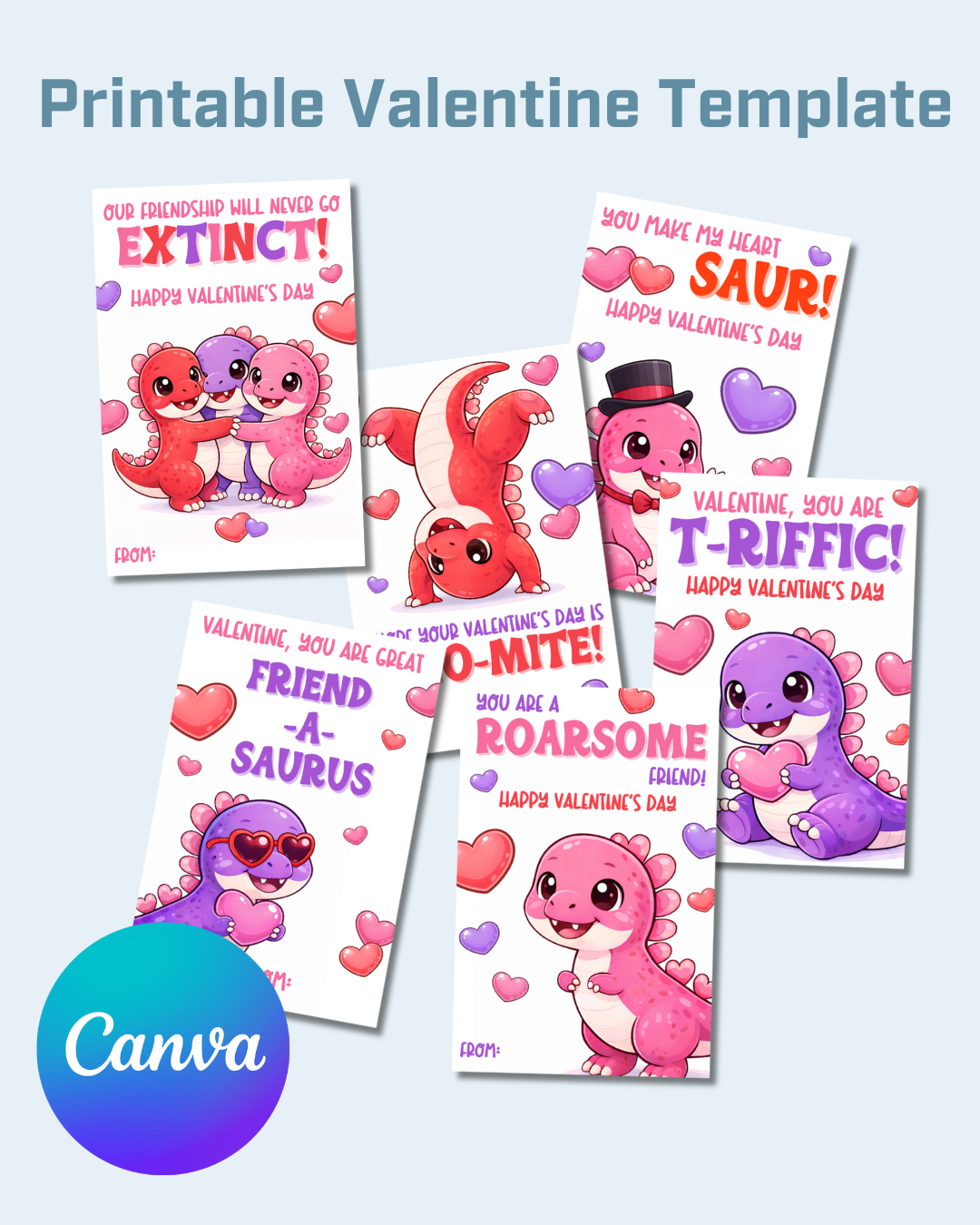 Dinosaur Printable Valentine Cards