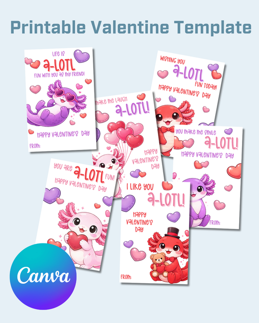 Axolotl Printable Valentine Cards