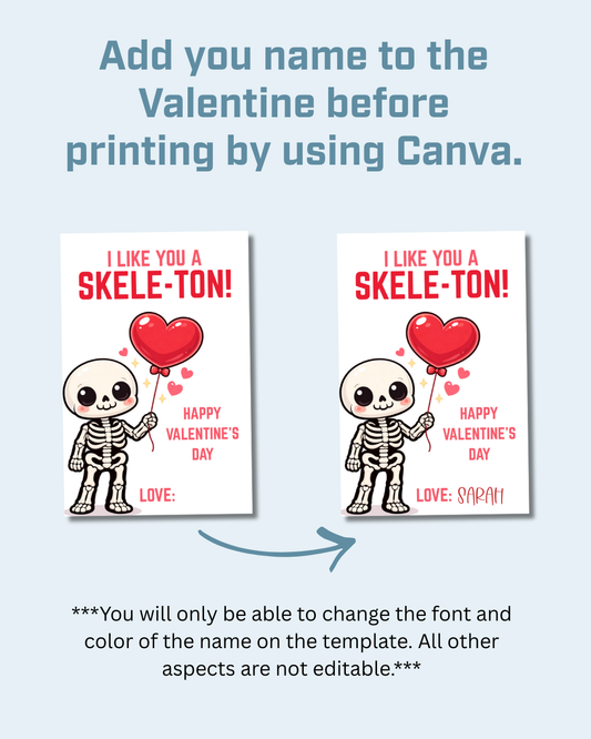 Skeleton Printable Valentine Cards