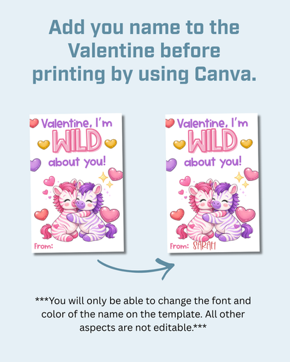 Zebra Printable Valentine Cards