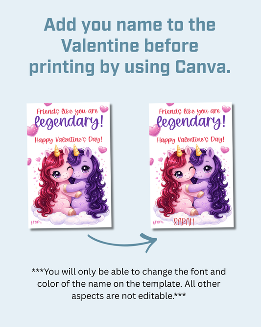 Unicorn Printable Valentine Cards
